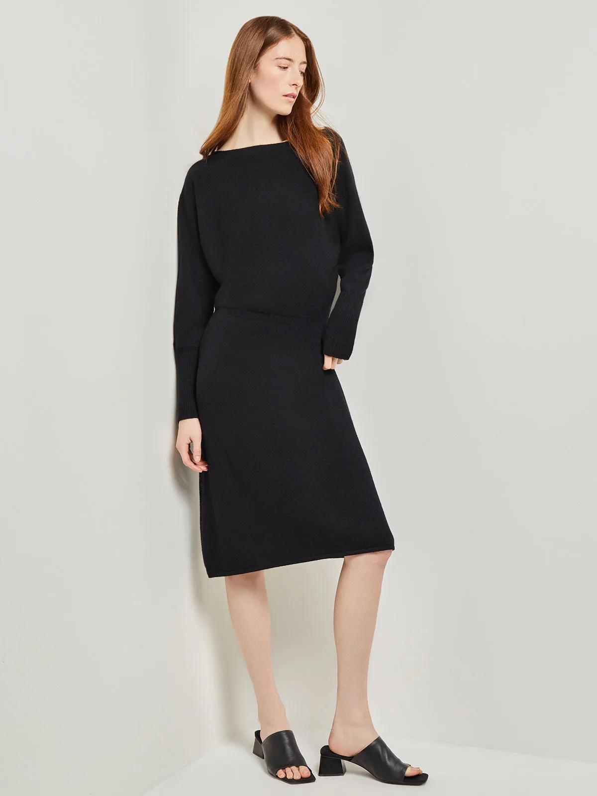 Dolman Sleeve Cashmere Dress, Black