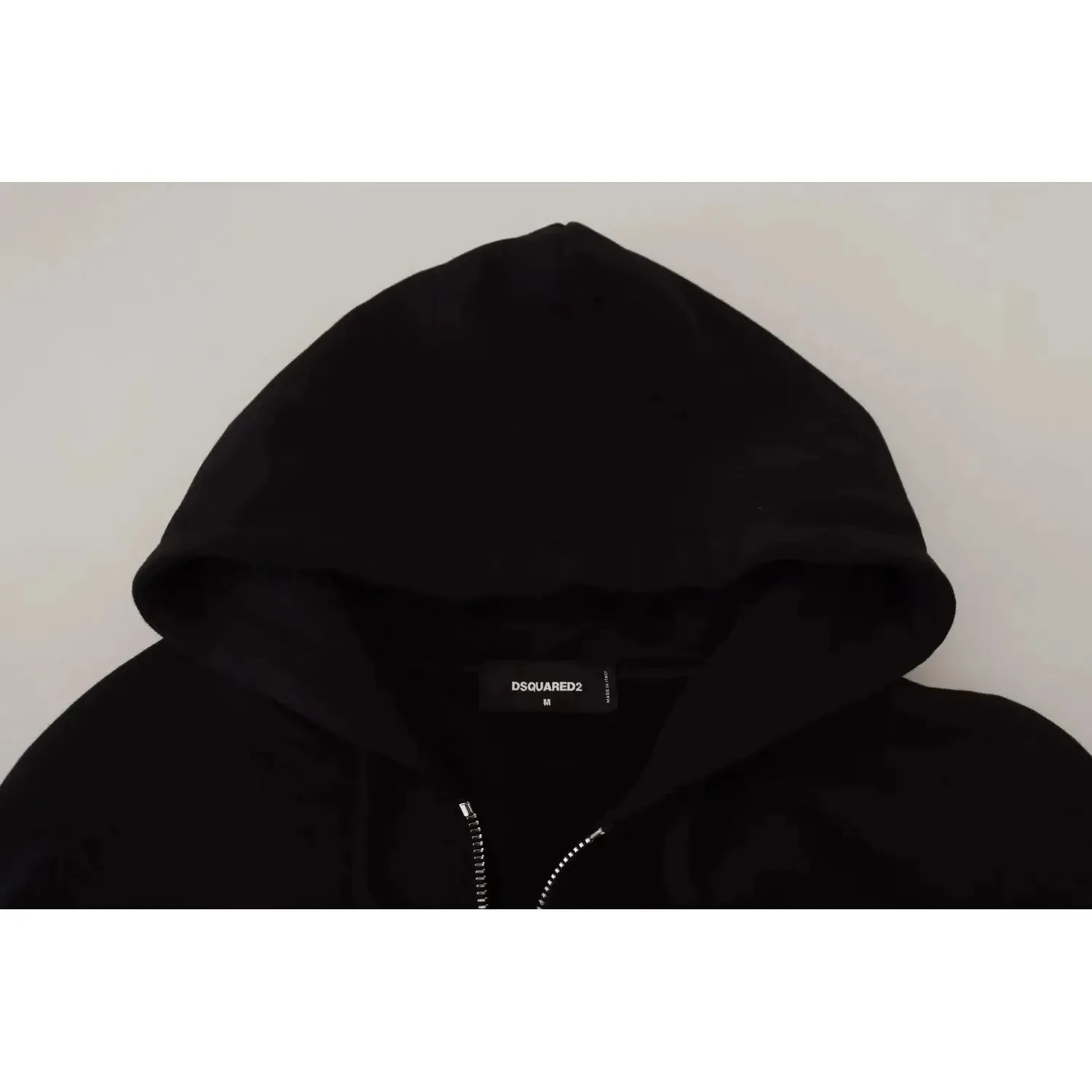 Dsquared² Black Hooded Full Zip Printed Sleeves Sweater