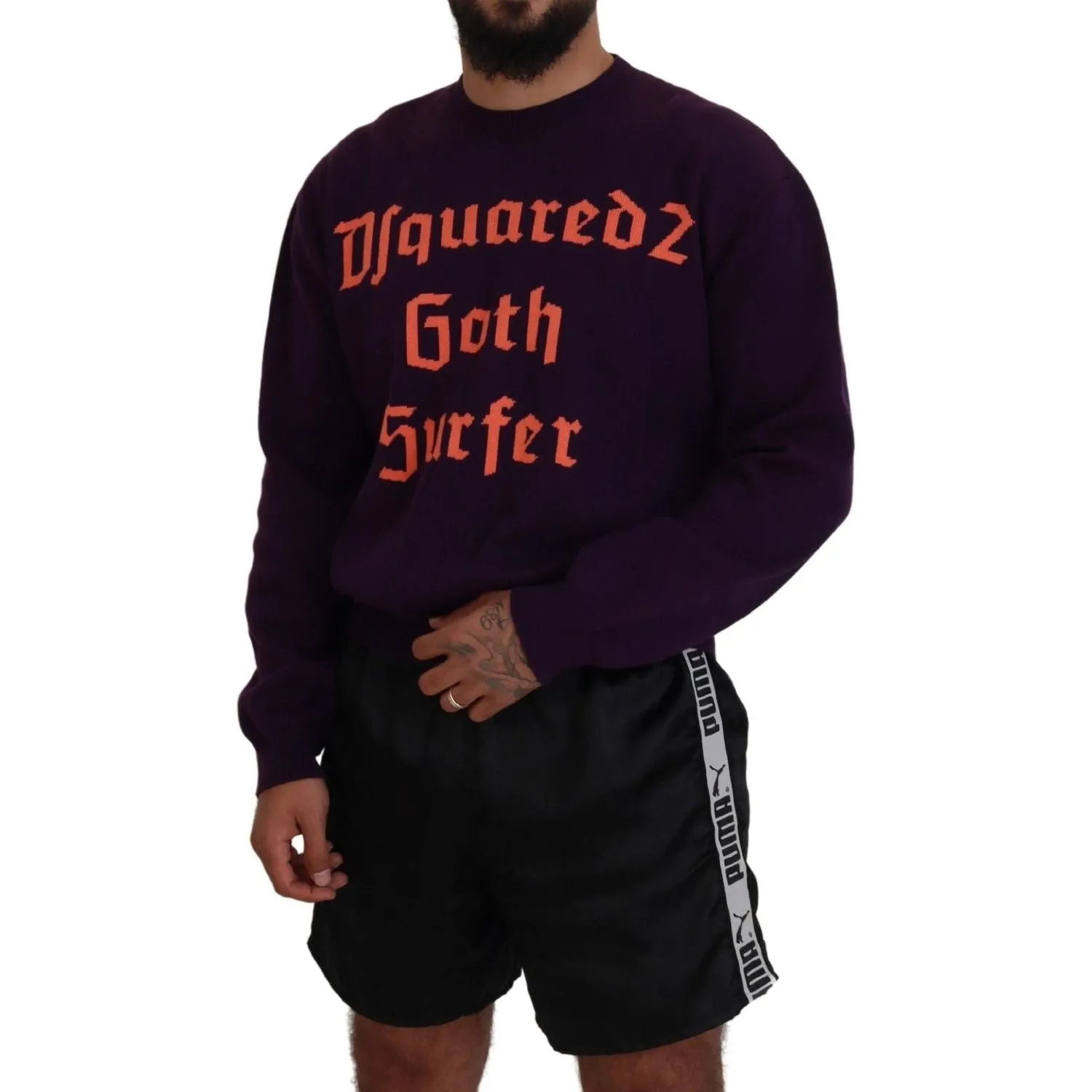 Dsquared² Purple Cotton Printed Men Pullover Sweater