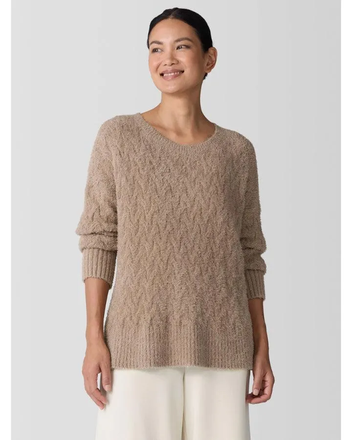 Eileen Fisher Fringed Organic Cotton Crew Neck Sweater