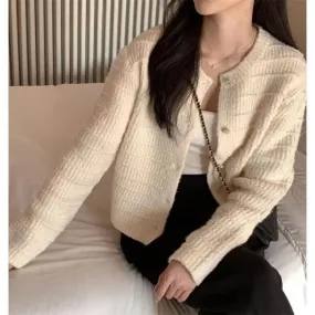 Elegant Cozy Tweed Knitted Loose Casual Solid Color Comfortable All-Match Sweater