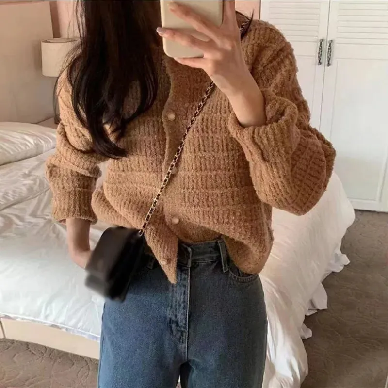 Elegant Cozy Tweed Knitted Loose Casual Solid Color Comfortable All-Match Sweater