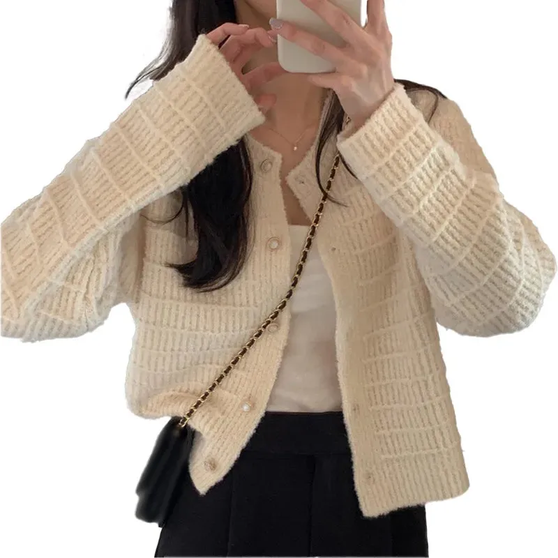 Elegant Cozy Tweed Knitted Loose Casual Solid Color Comfortable All-Match Sweater