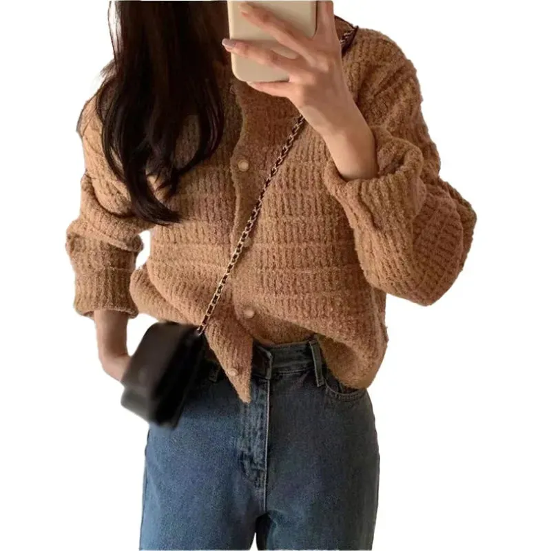 Elegant Cozy Tweed Knitted Loose Casual Solid Color Comfortable All-Match Sweater