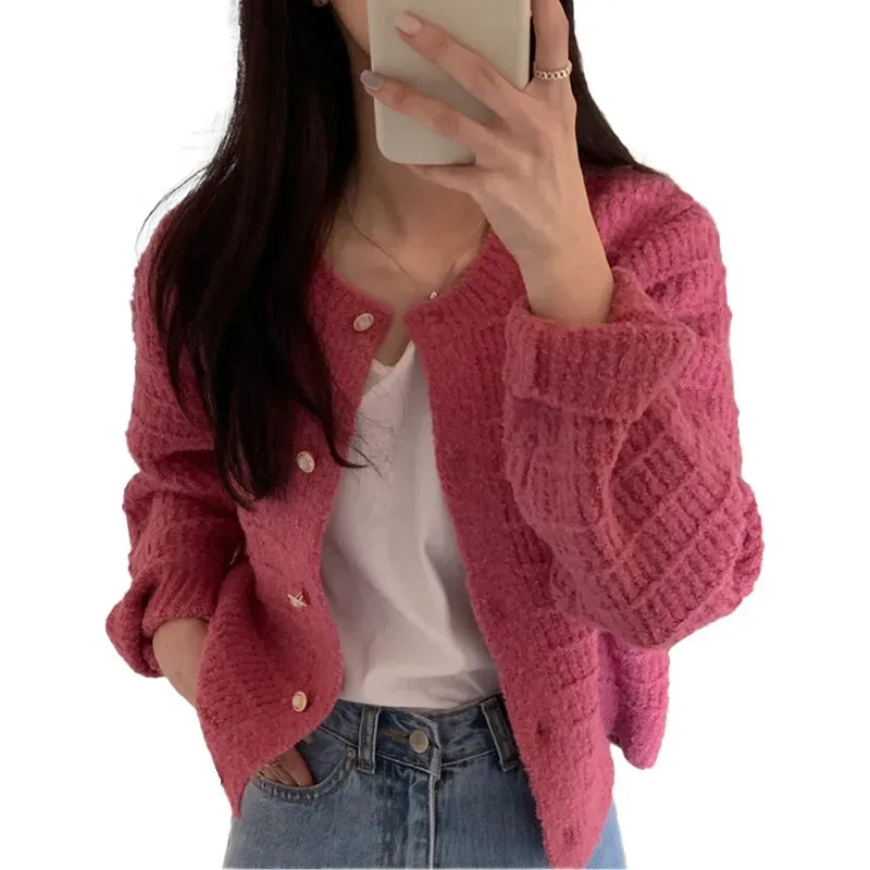 Elegant Cozy Tweed Knitted Loose Casual Solid Color Comfortable All-Match Sweater