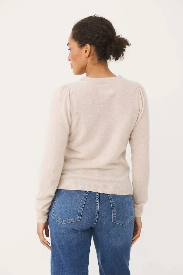 Evina Puff Shoulder Cashmere Sweater Natural Melange