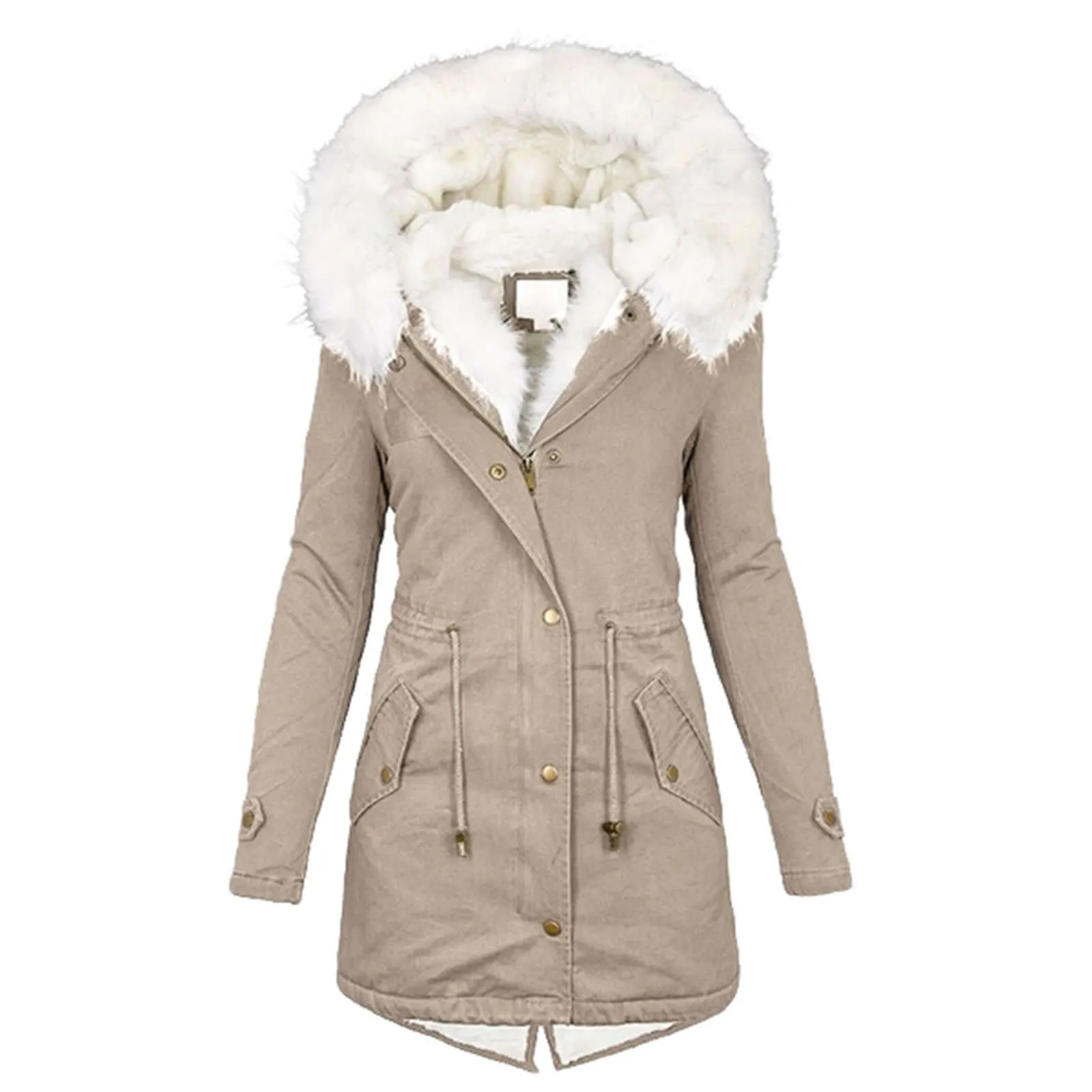 Fashion Trending Autumn and Winter Large Size Cotton Coats, Hooded Fur Collars, Thick Waist Thick Mid-length