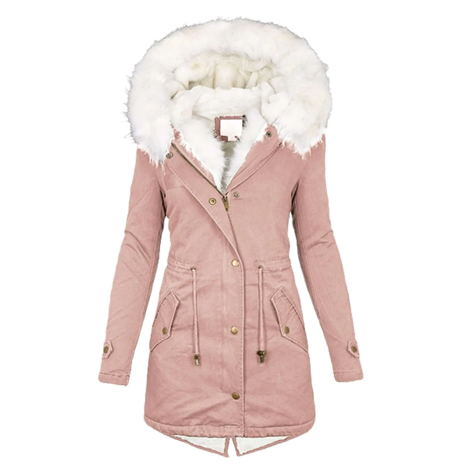 Fashion Trending Autumn and Winter Large Size Cotton Coats, Hooded Fur Collars, Thick Waist Thick Mid-length