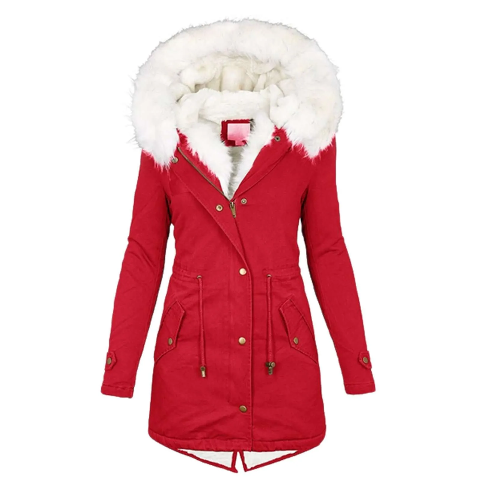 Fashion Trending Autumn and Winter Large Size Cotton Coats, Hooded Fur Collars, Thick Waist Thick Mid-length