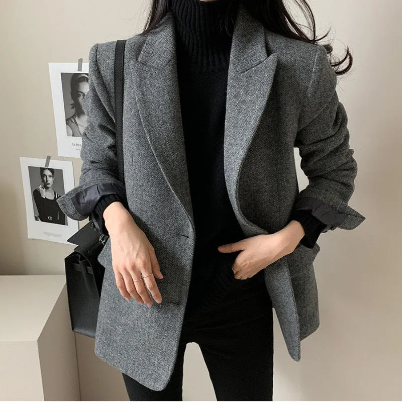 Fashionkova soulja boy outfits Women's Herringbone Suit Jacket for Autumn 2024