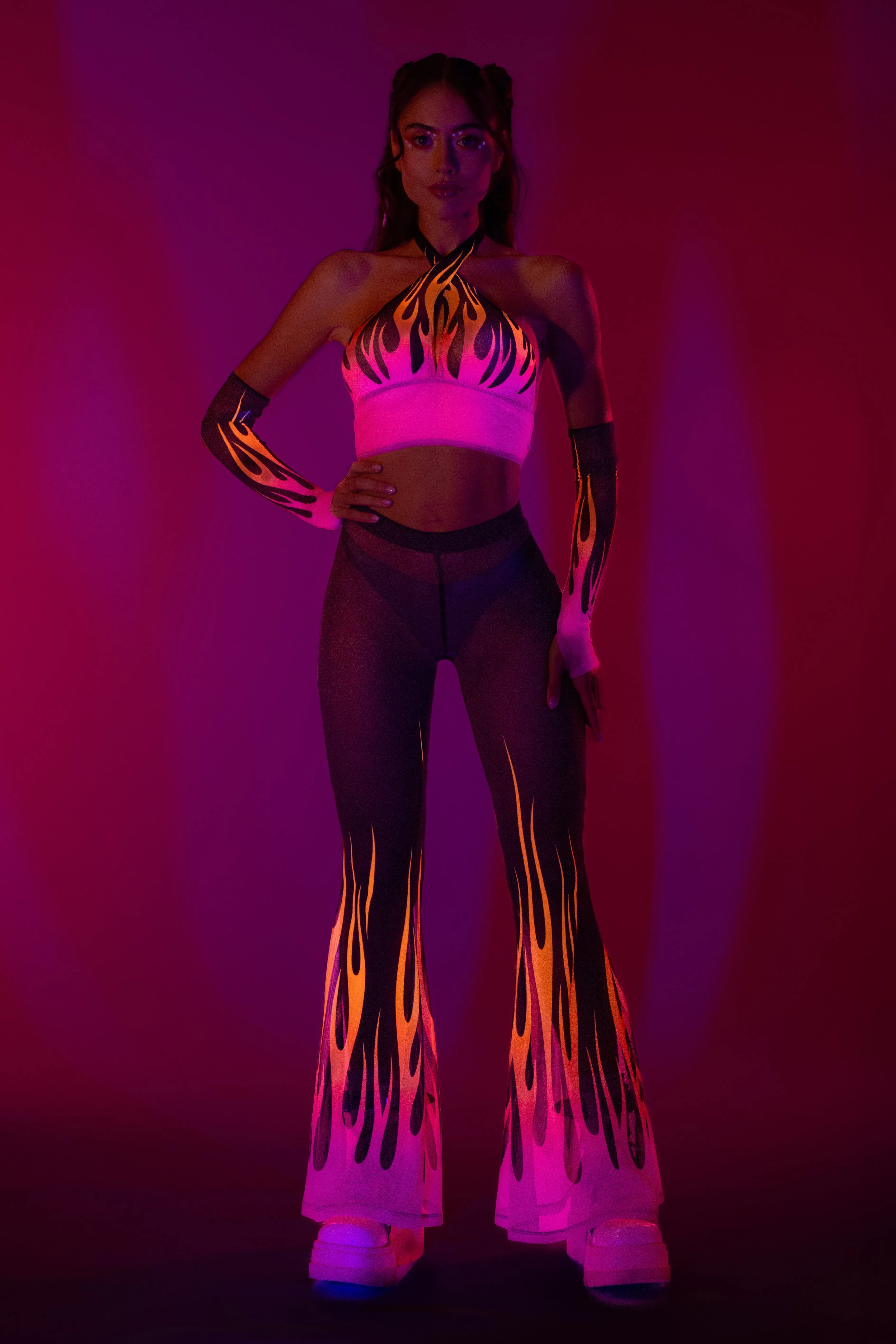 Firestarter Magenta Bell Bottom Mesh Pants