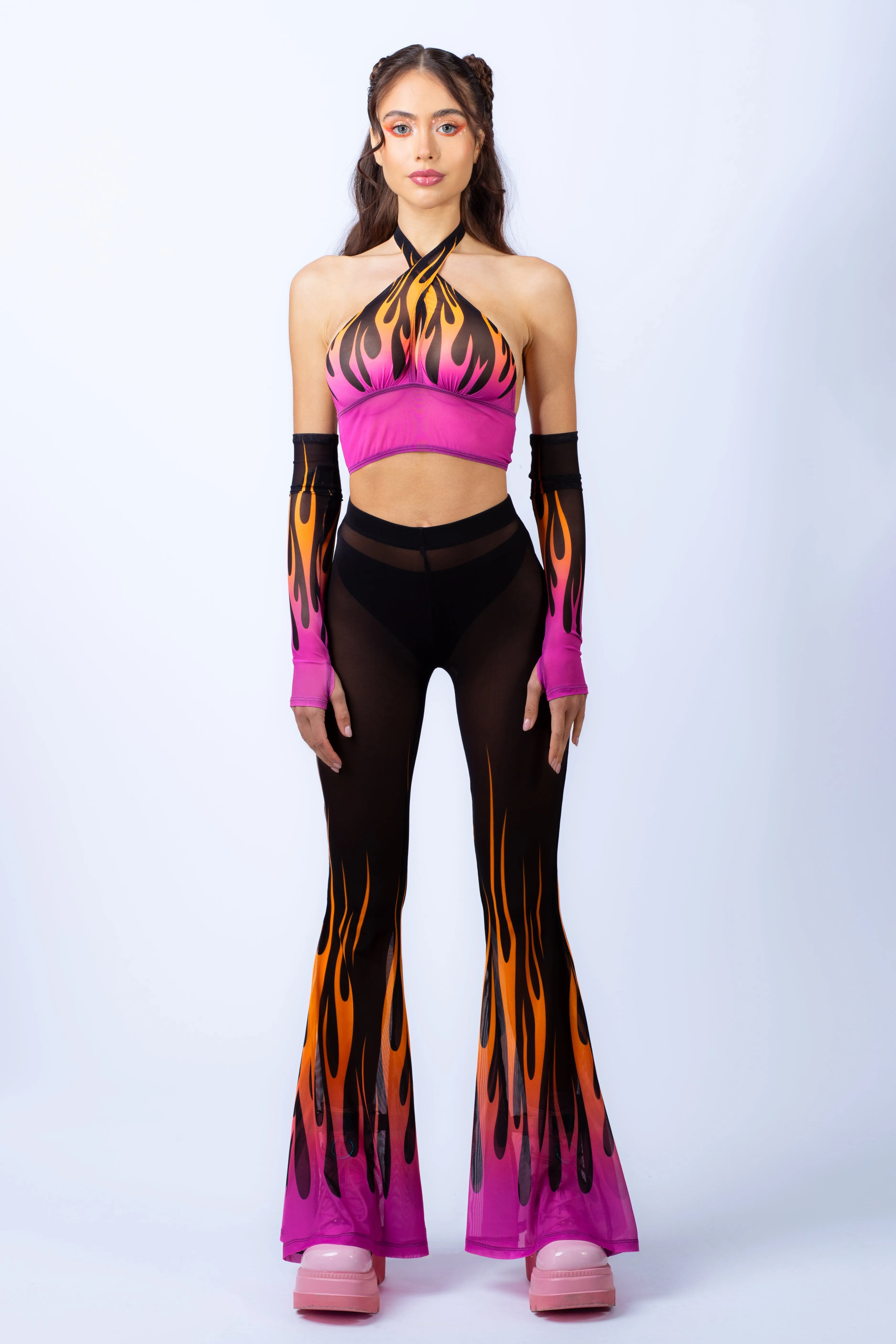 Firestarter Magenta Bell Bottom Mesh Pants