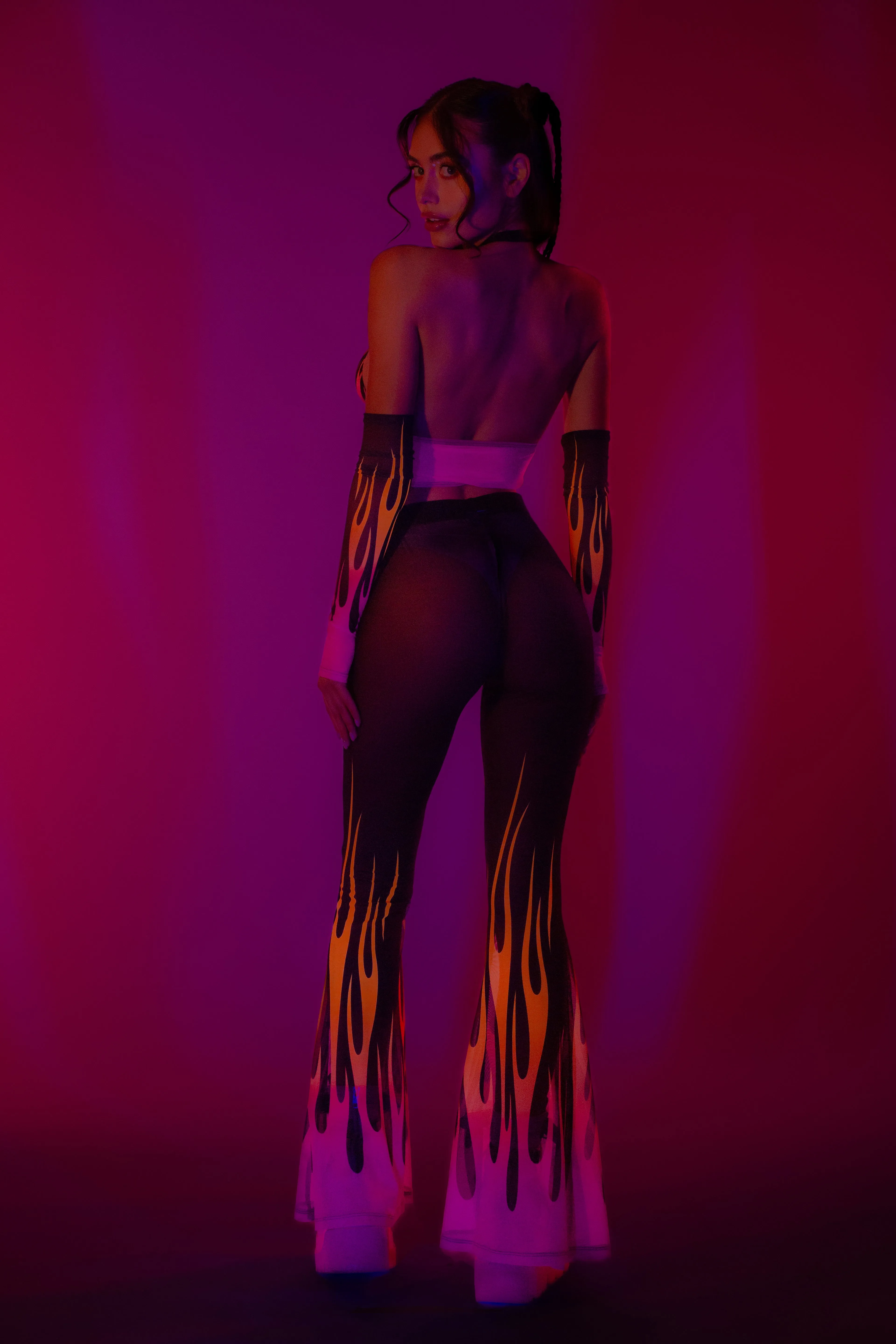 Firestarter Magenta Bell Bottom Mesh Pants