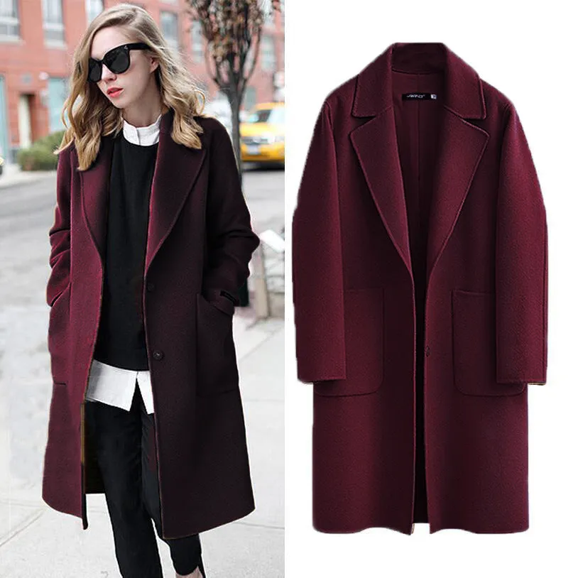 Flytonnshop winter outfits men Autumn and Winter Women's Double-Sided Woolen Coat Long Loose Woolen Coat for Women