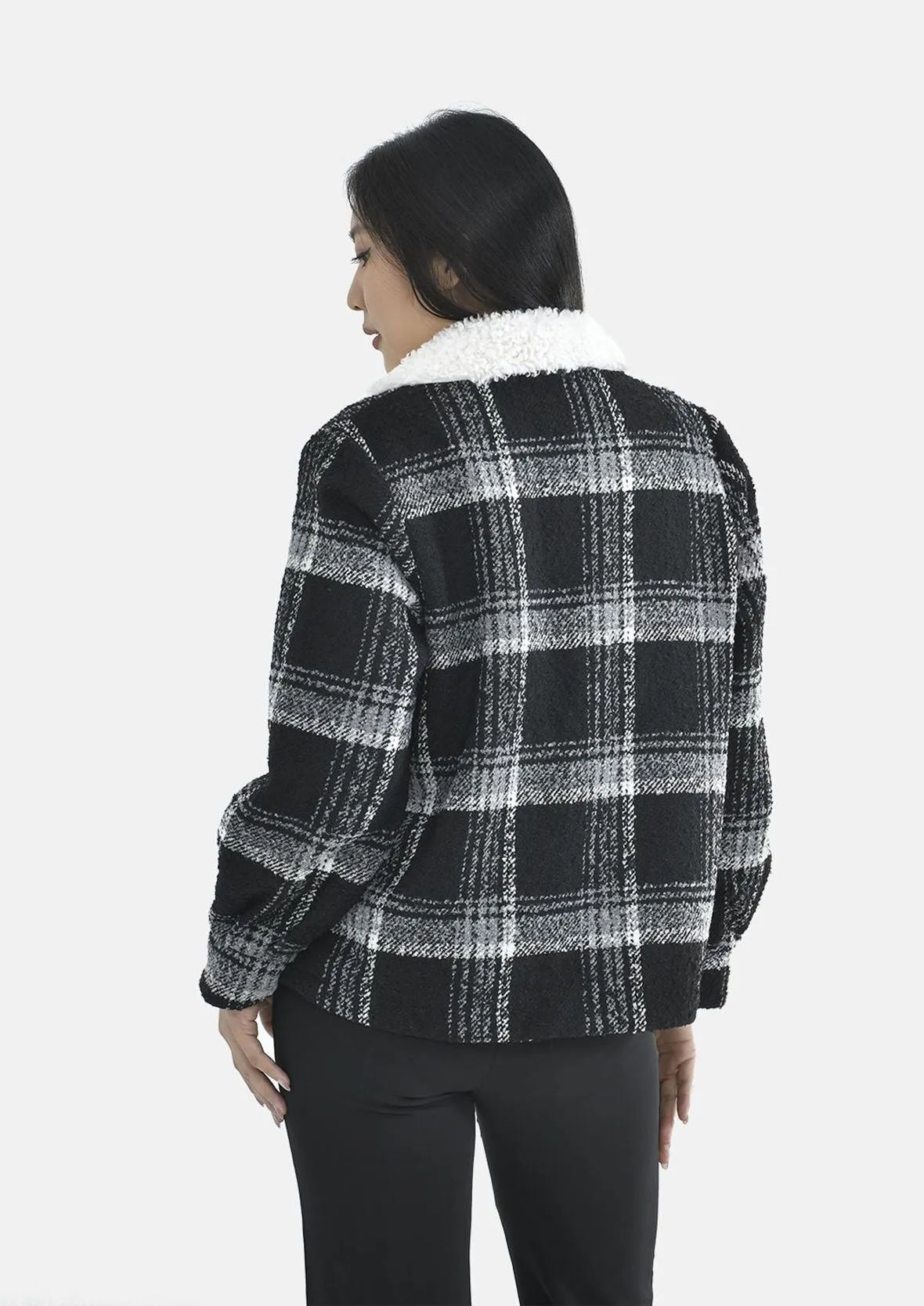 Fur Collar Check Trucker Jacket