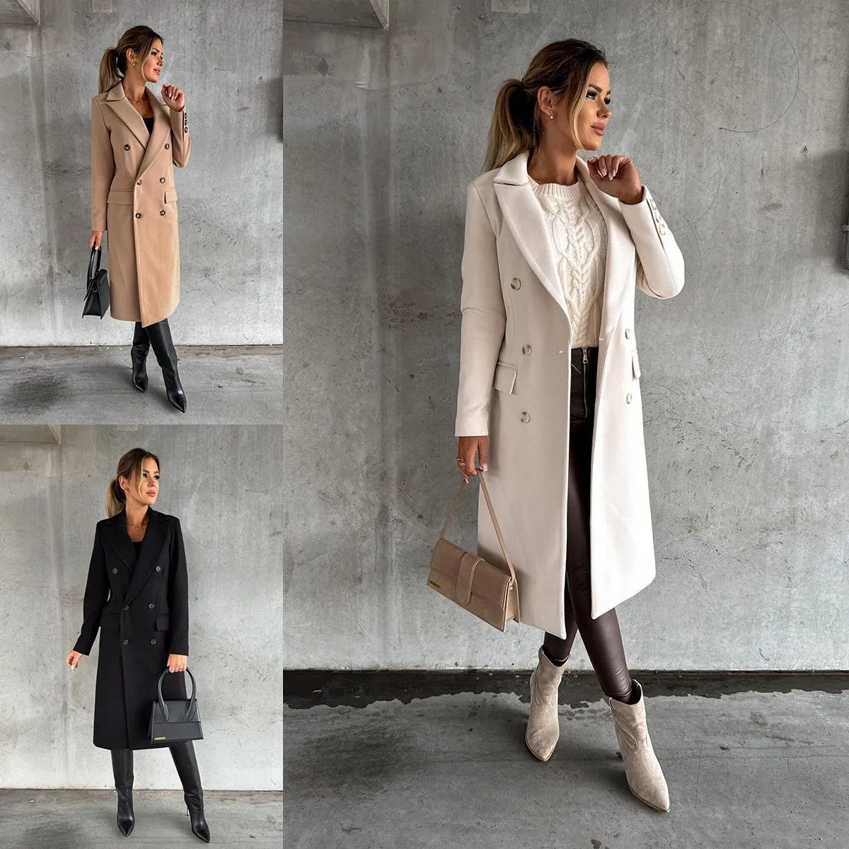 Girlary-shop fall outfits 2024 Autumn and Winter Simple Long Sleeve Double Breasted Woolen Coat Women's Clothing