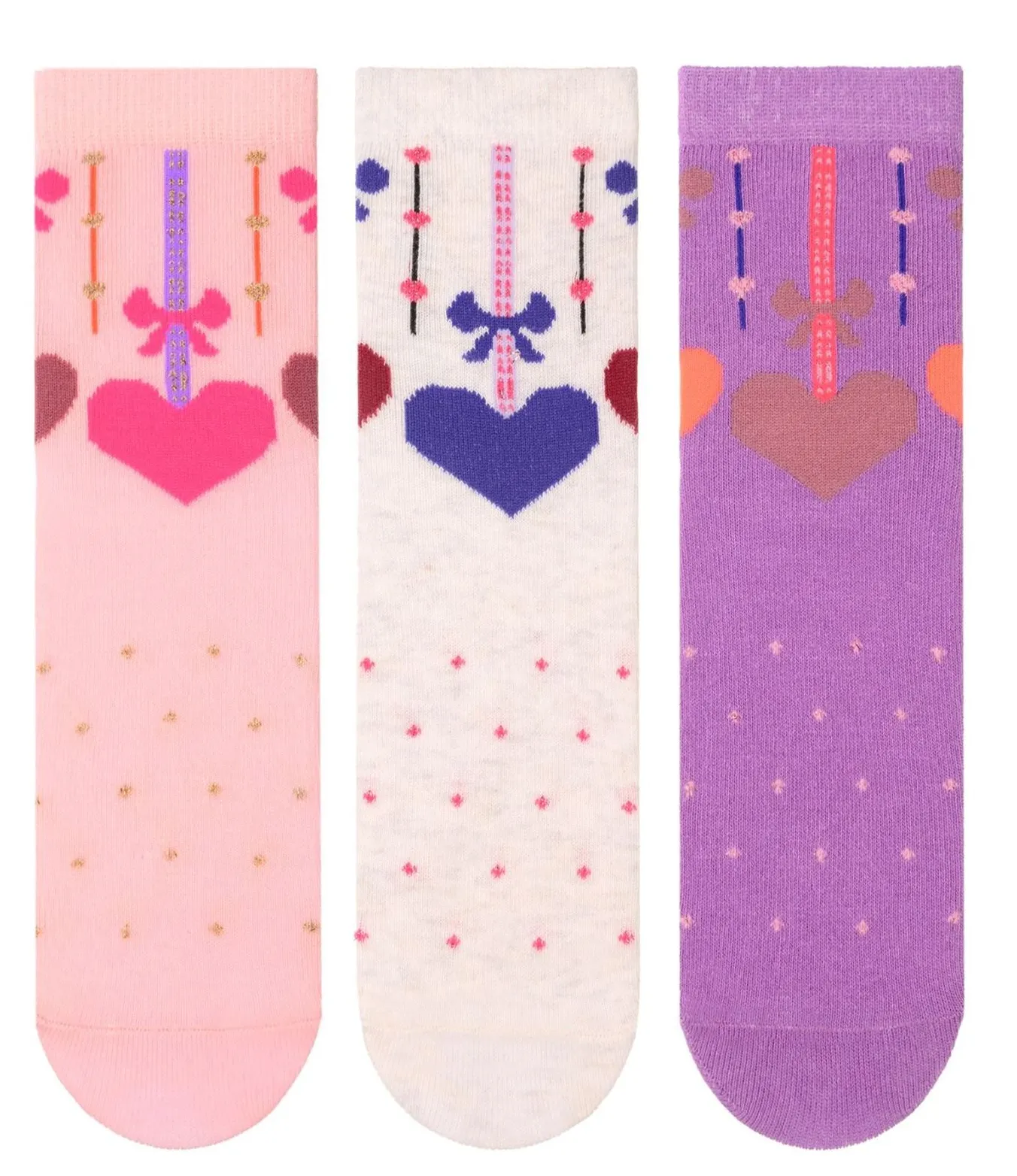 Girls Ankle Socks Hearts Purple 3Pk (2-10yrs)