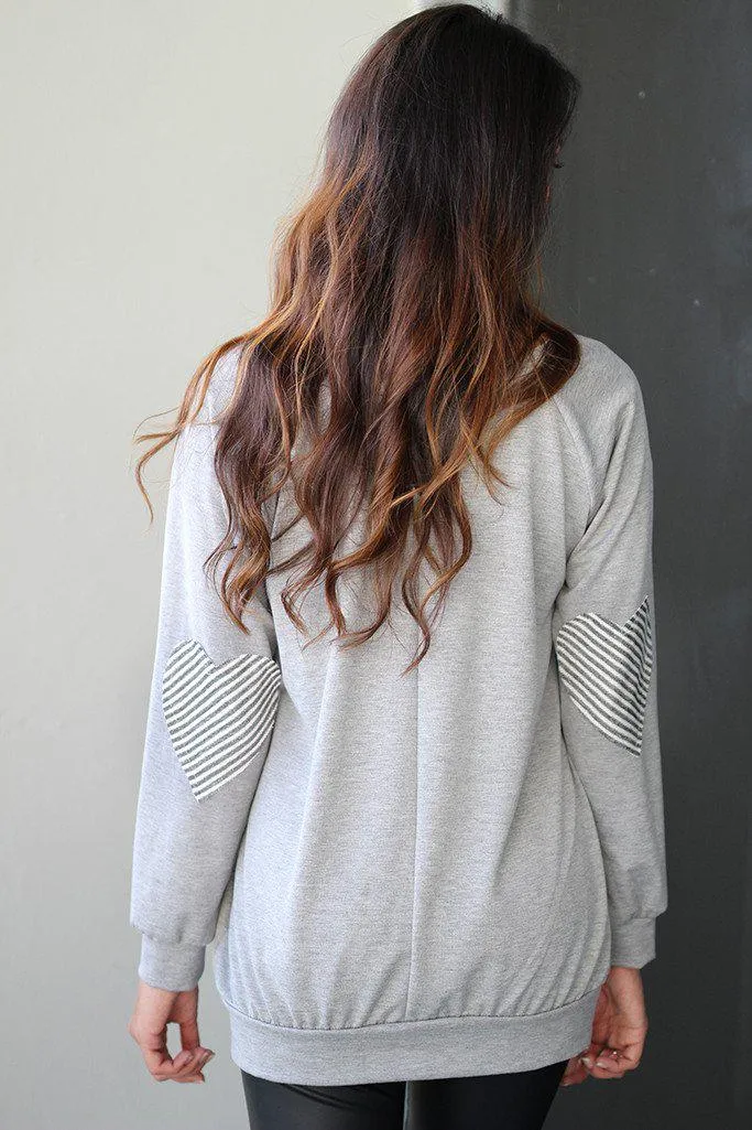 Gray Sweater With Heart Elbow Patches