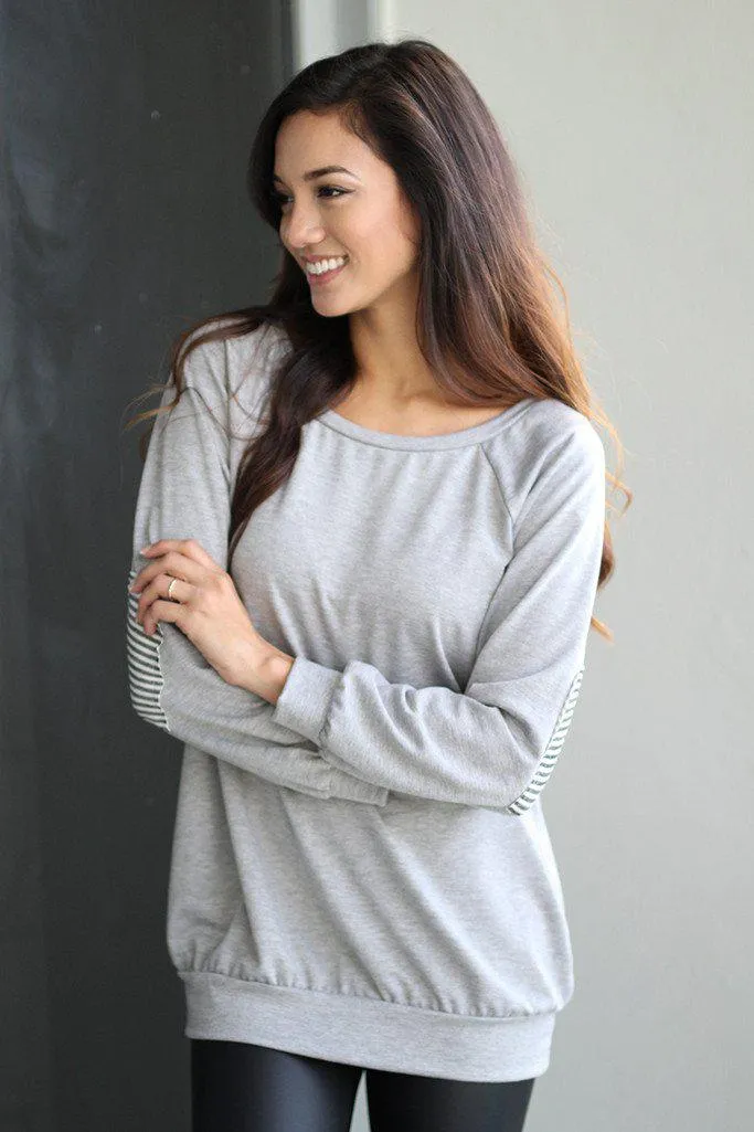 Gray Sweater With Heart Elbow Patches