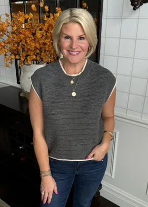 Grey Sleeveless Sweater Top