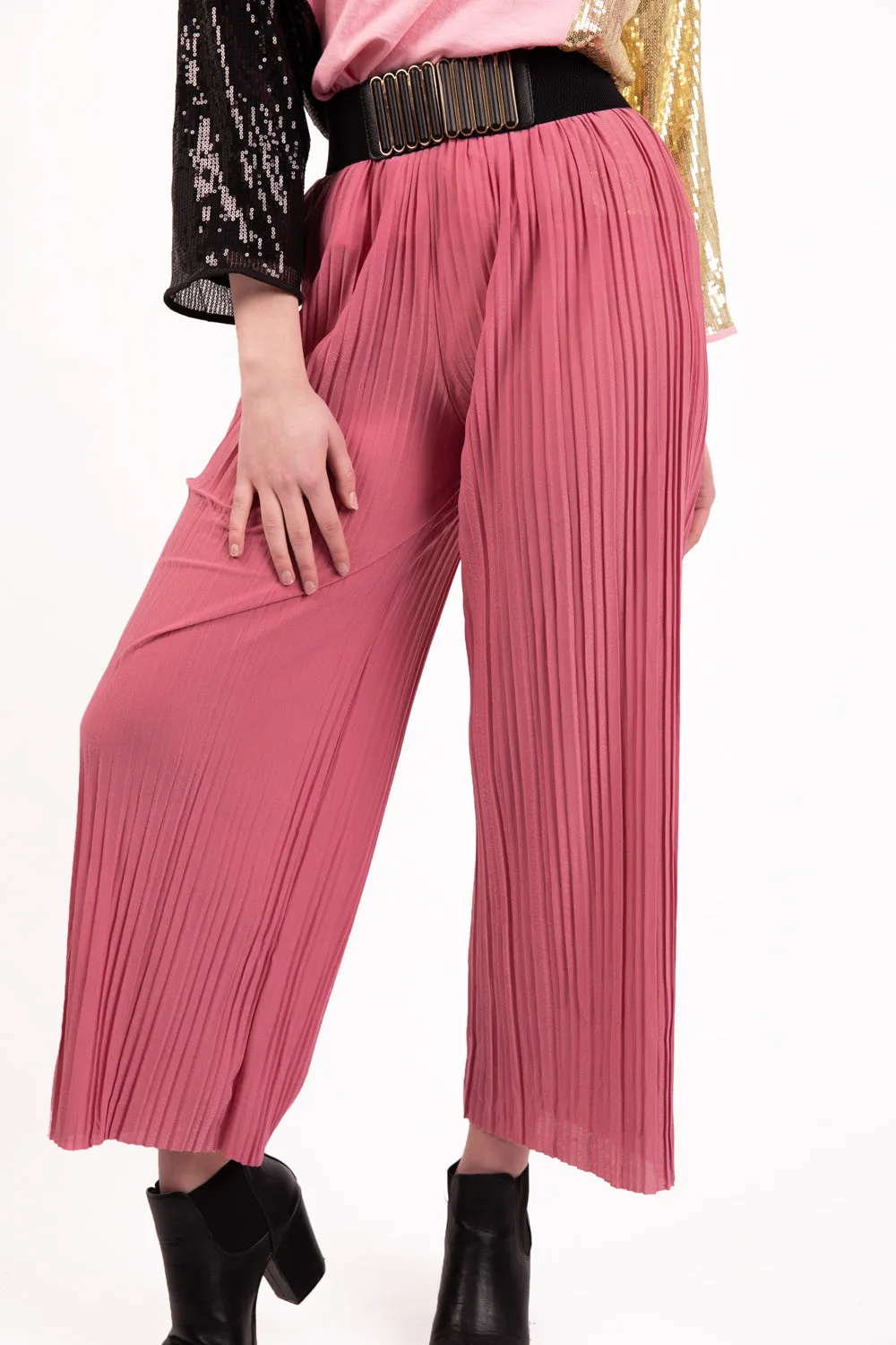 High Waist Elasticated Pleated Culotte Trouser