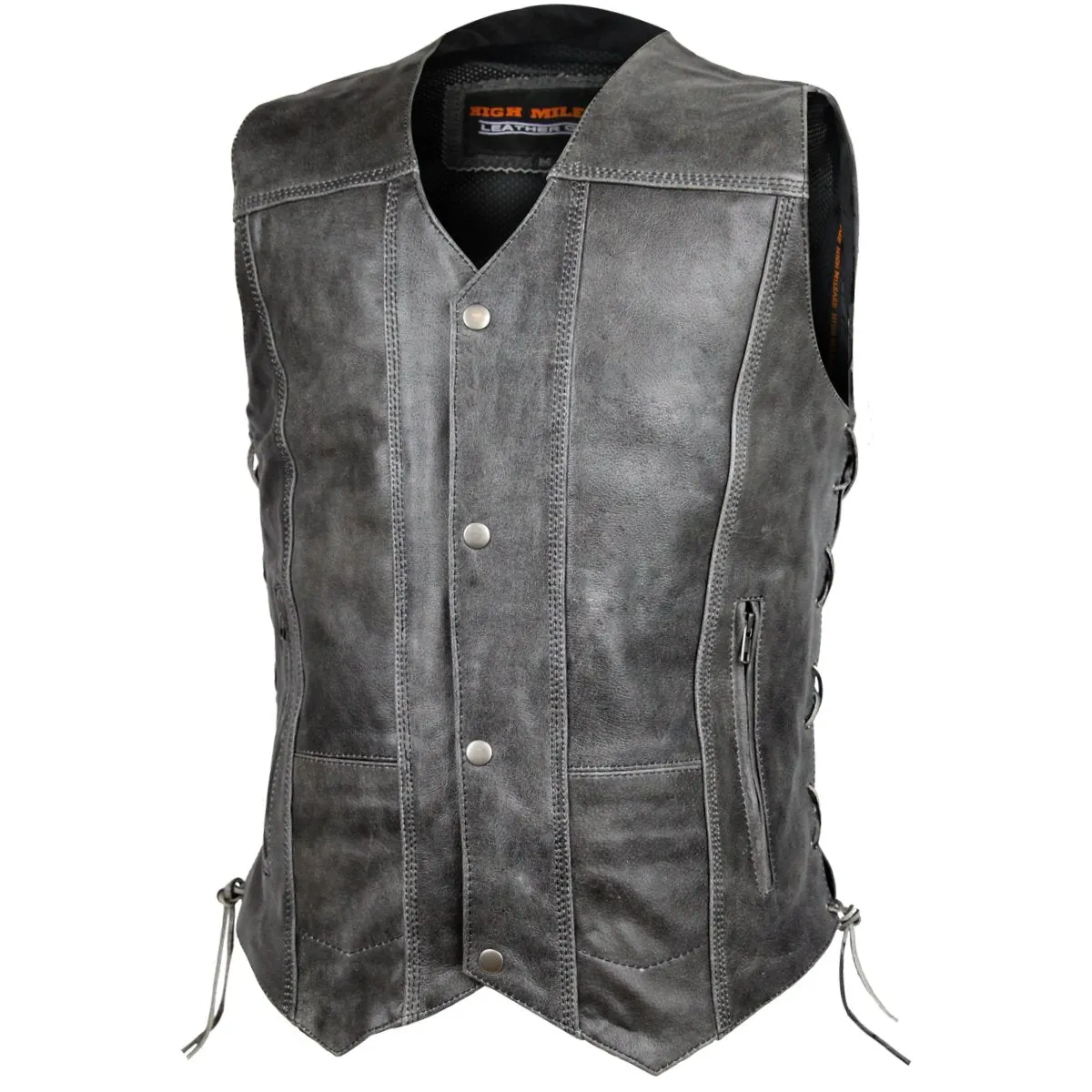 HMM915DG Vance Leather High Mileage Men's Distressed Gray 10 Pocket Vest