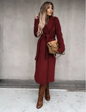 Hnzxzm trending fall outfits 2024 Spring and Autumn Woolen Coat Simple Fashion V-neck Lace-up Long Coat for Women