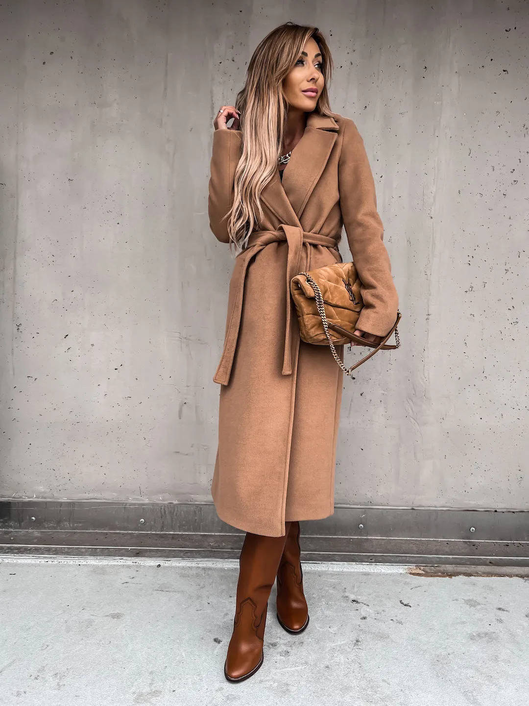 Hnzxzm trending fall outfits 2024 Spring and Autumn Woolen Coat Simple Fashion V-neck Lace-up Long Coat for Women