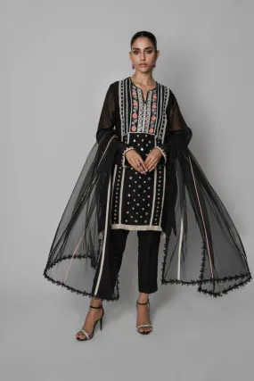 Insia Sohail - Balouchi - Black - Cotton net