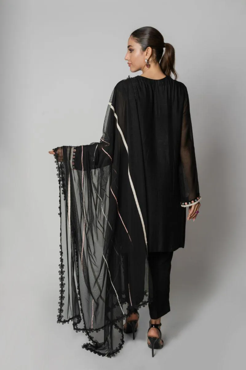 Insia Sohail - Balouchi - Black - Cotton net