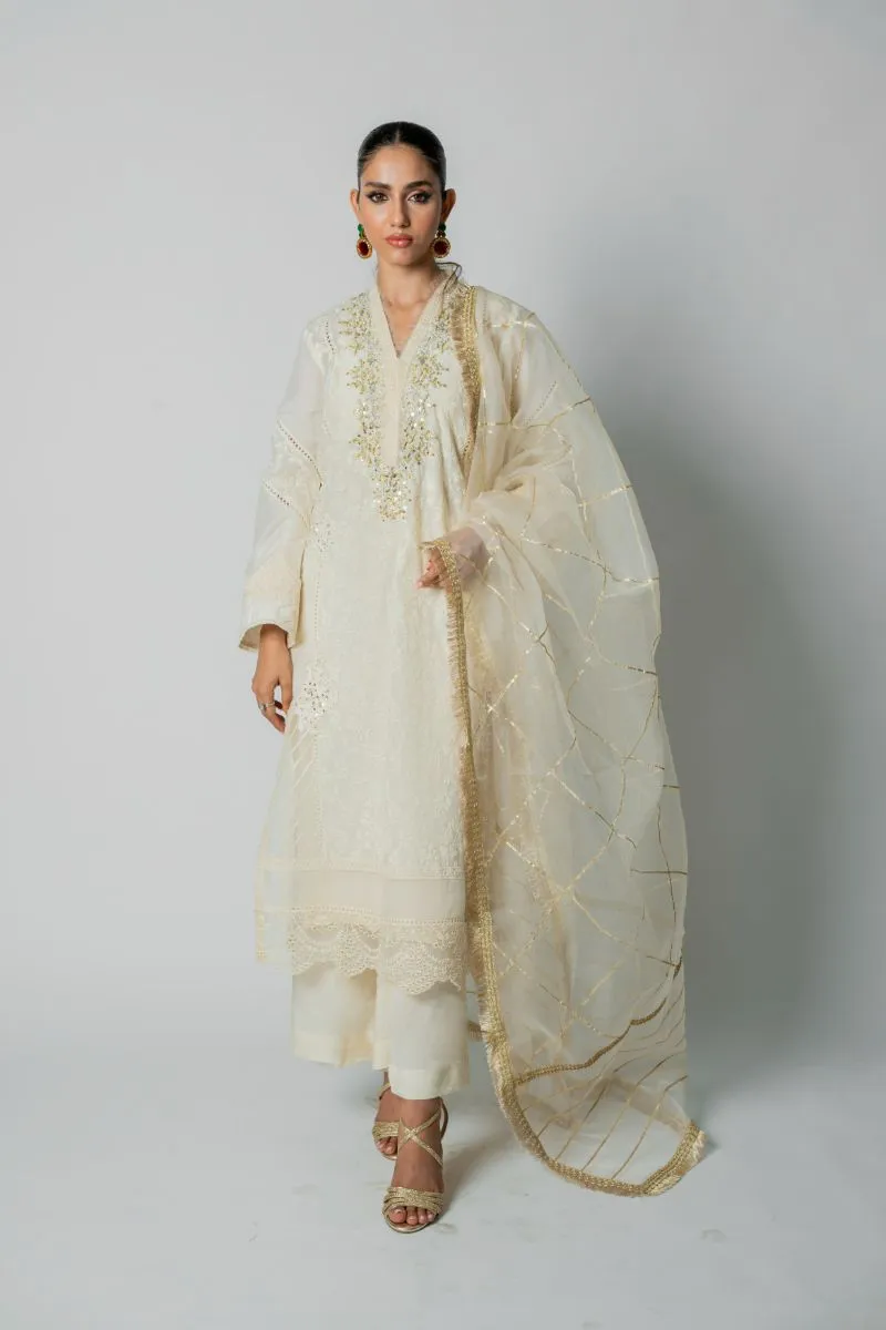 Insia Sohail - Chandni raat - Off white - Kora cotton