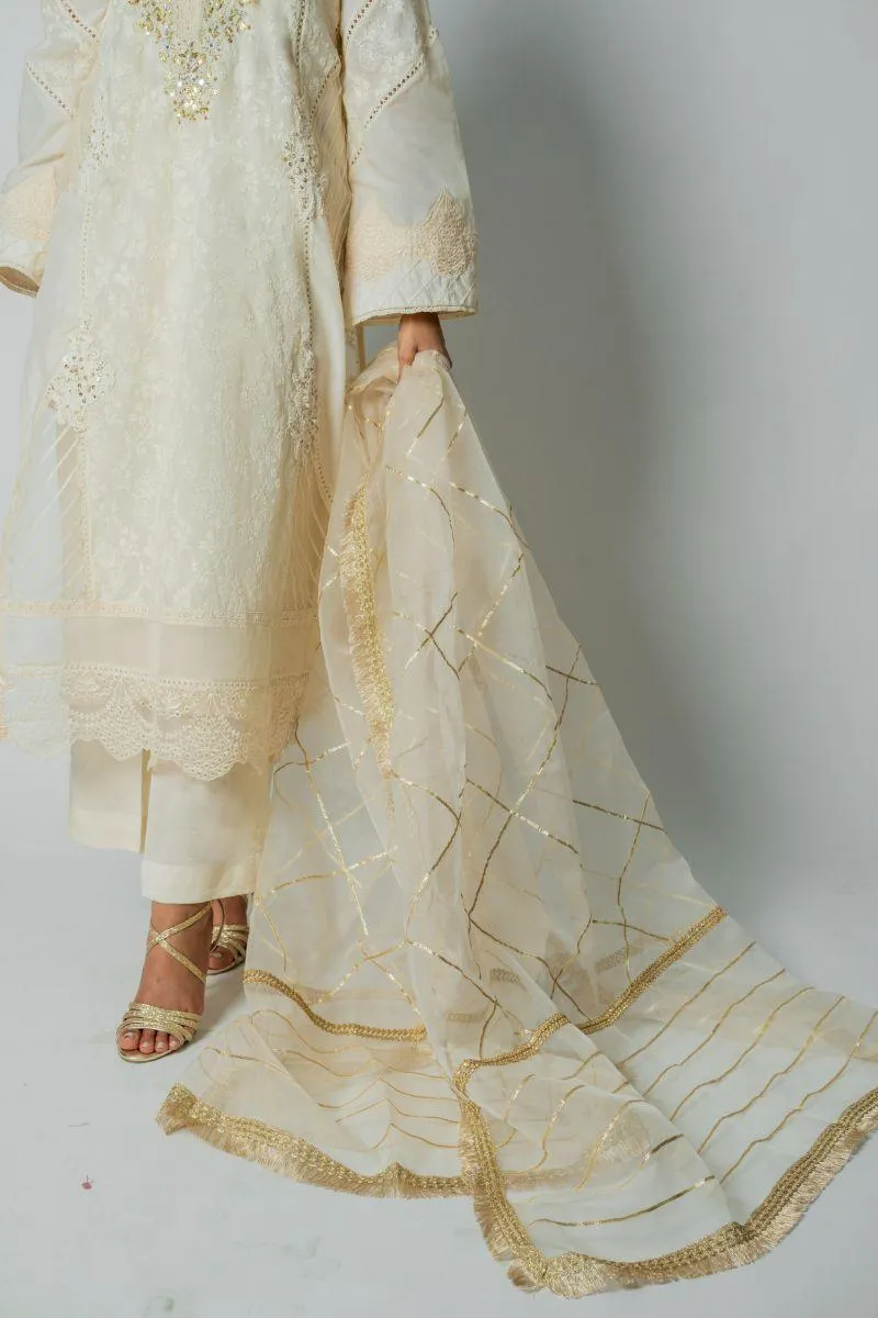 Insia Sohail - Chandni raat - Off white - Kora cotton