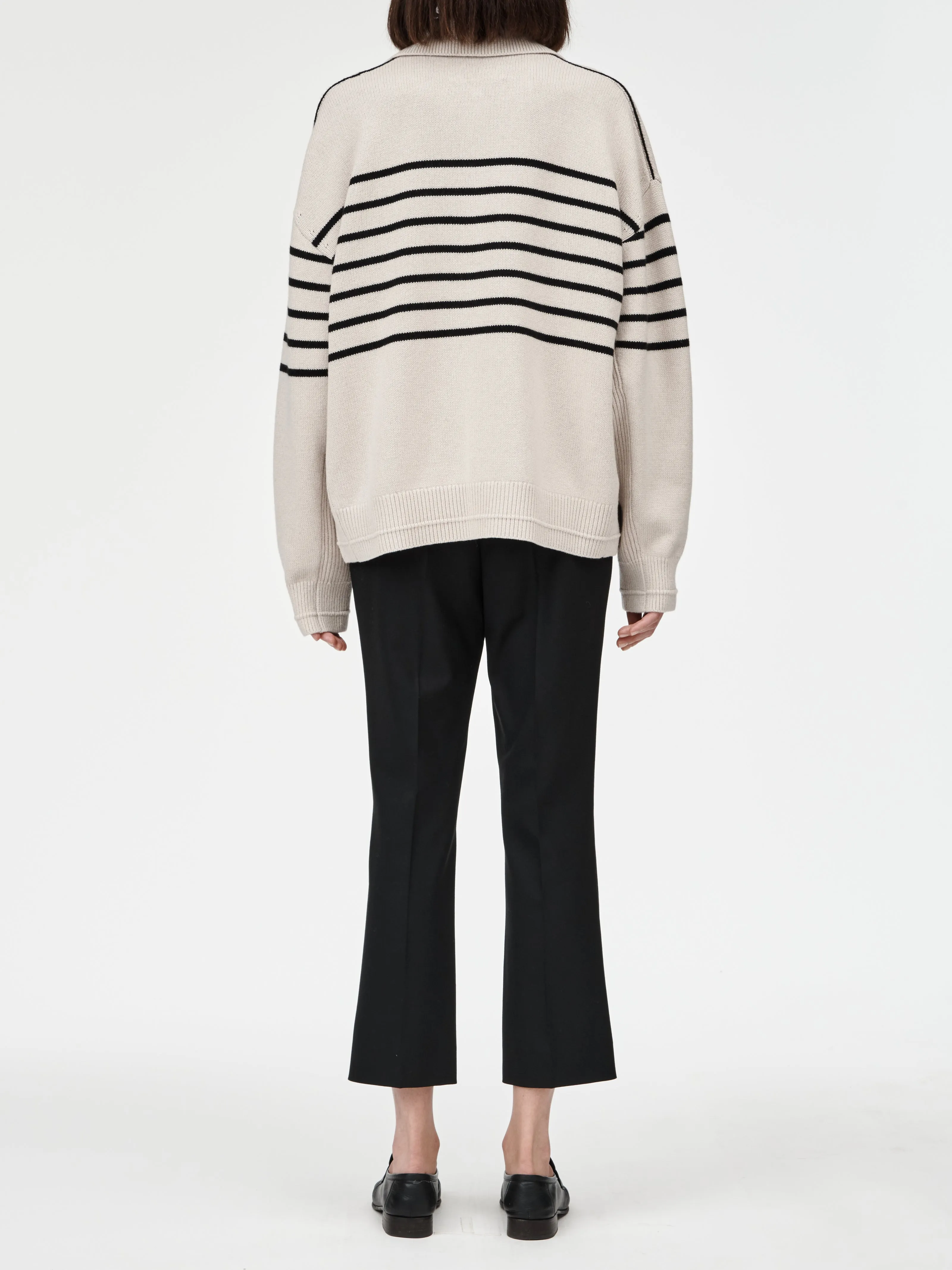 Jersey Collar Sweater in Black & Crema Stripe