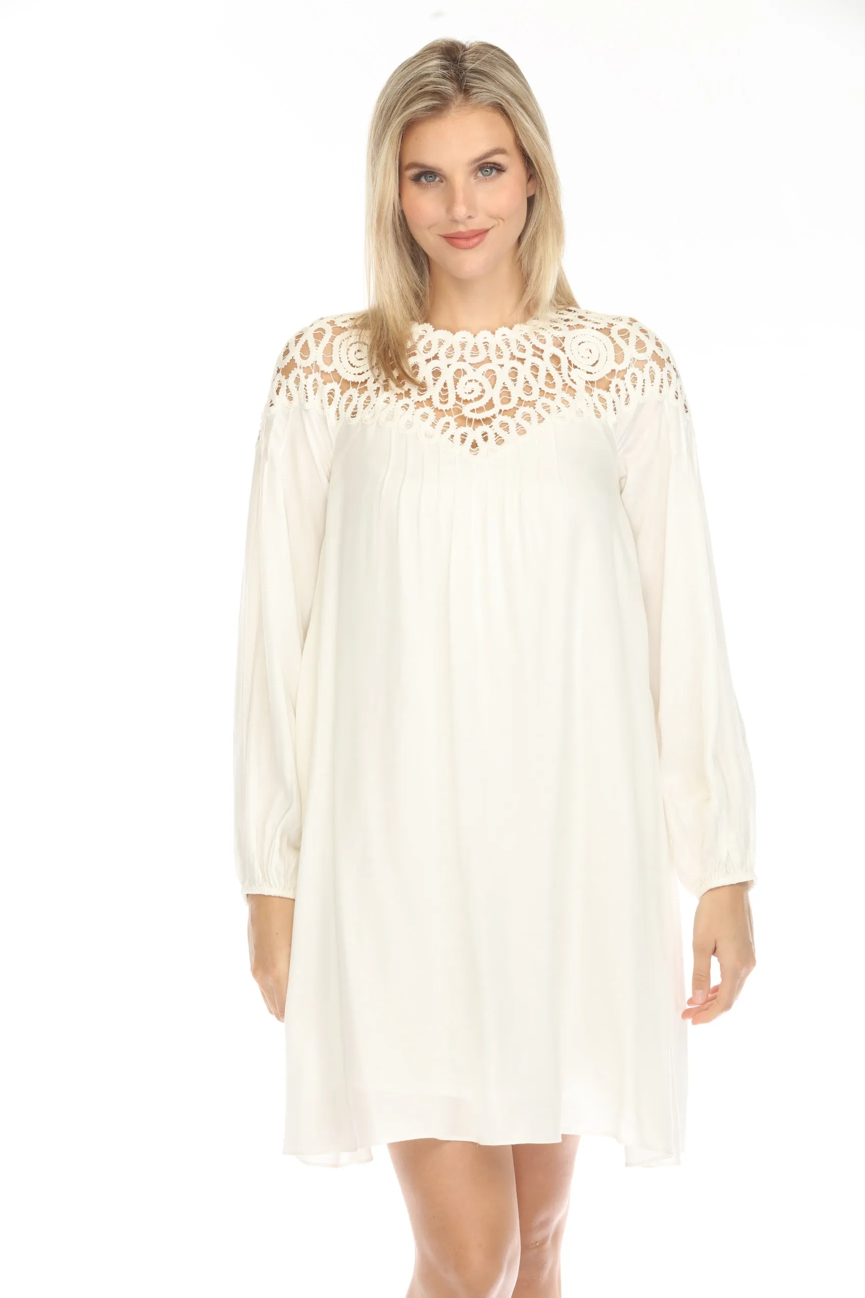 Johnny Was Jade Lace Yoke Long Sleeve Mini Slip Dress L39823-E