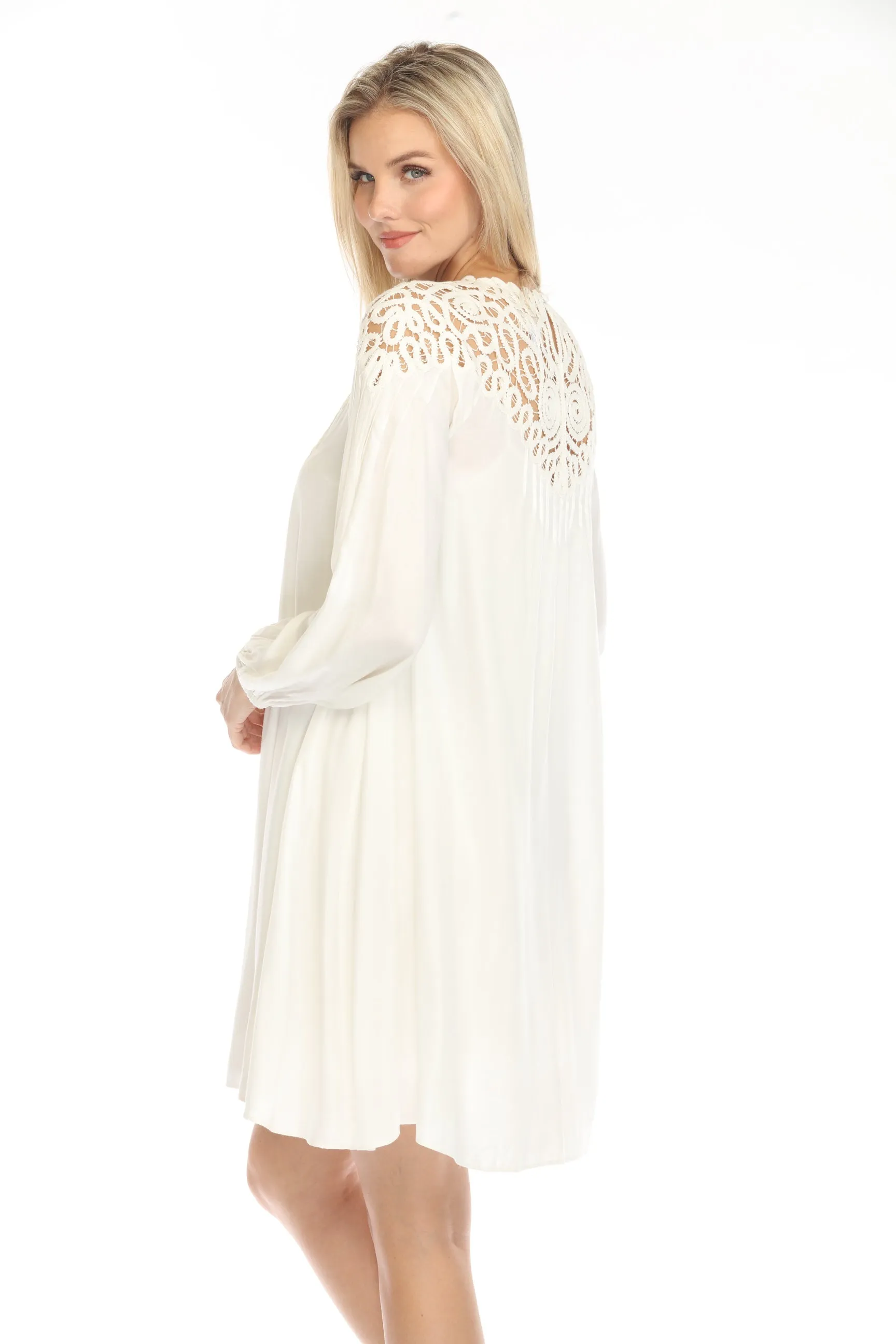 Johnny Was Jade Lace Yoke Long Sleeve Mini Slip Dress L39823-E