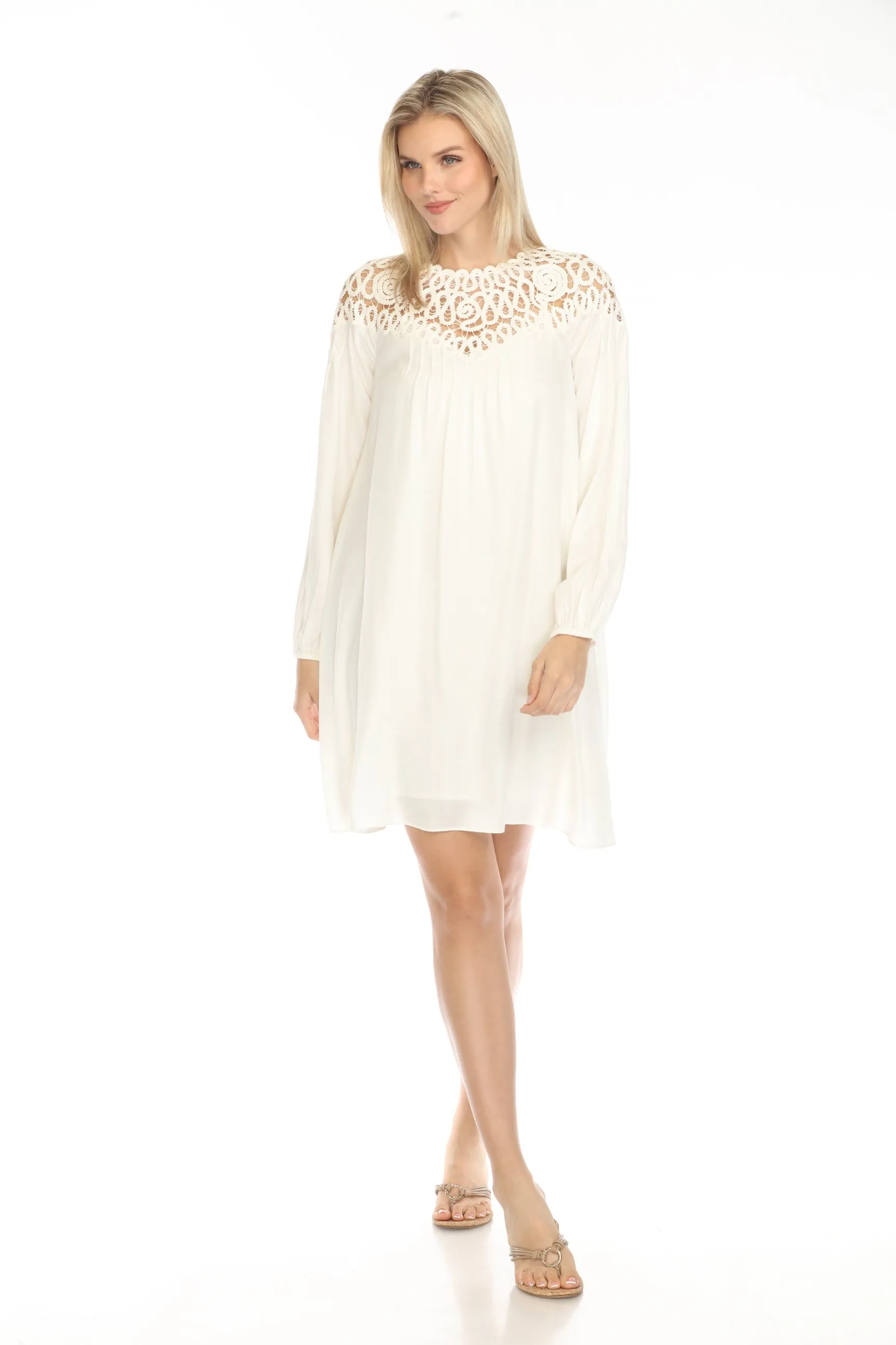 Johnny Was Jade Lace Yoke Long Sleeve Mini Slip Dress L39823-E