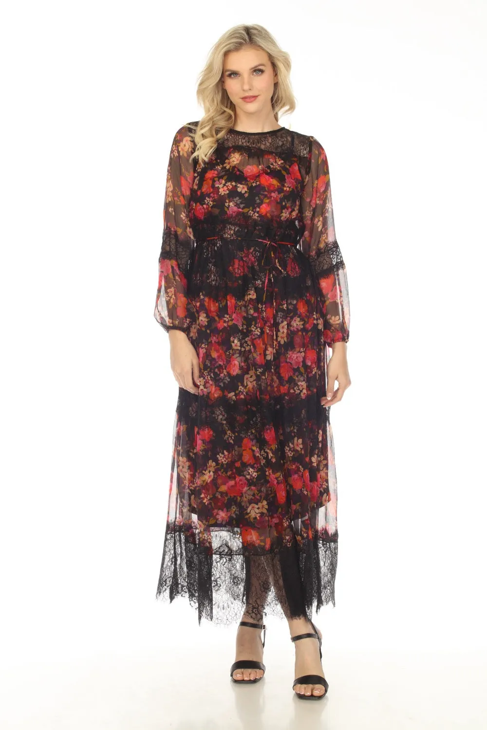 Johnny Was Love Flora Silk Lace Tiered Maxi Dress L38023