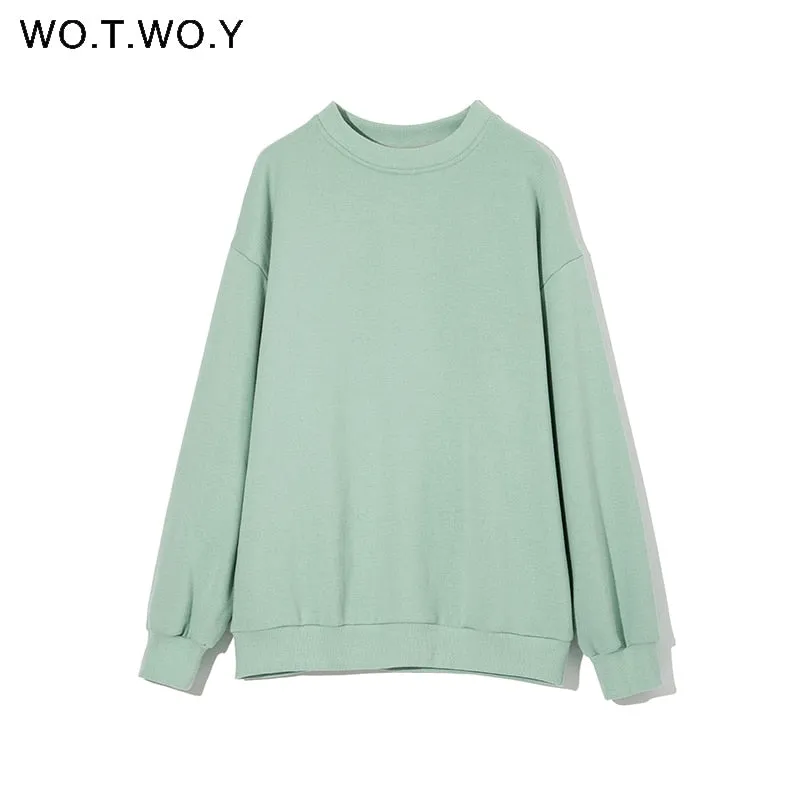 Joskaa Christmas Gift WOTWOY Autumn Winter Fur-Liner Oversized Sweatshirt Women Casual Thickening Fleece Pullovers Female Soft Warm Green Tops 2024