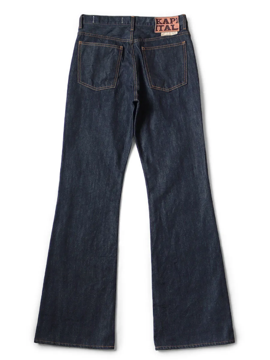 Kapital 14oz Denim 5P RAT FLARE Pants - One Wash Indigo