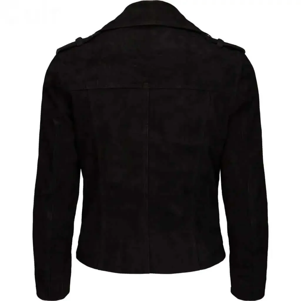 Ladies Black Suede Biker Jacket | Stylish Outerwear