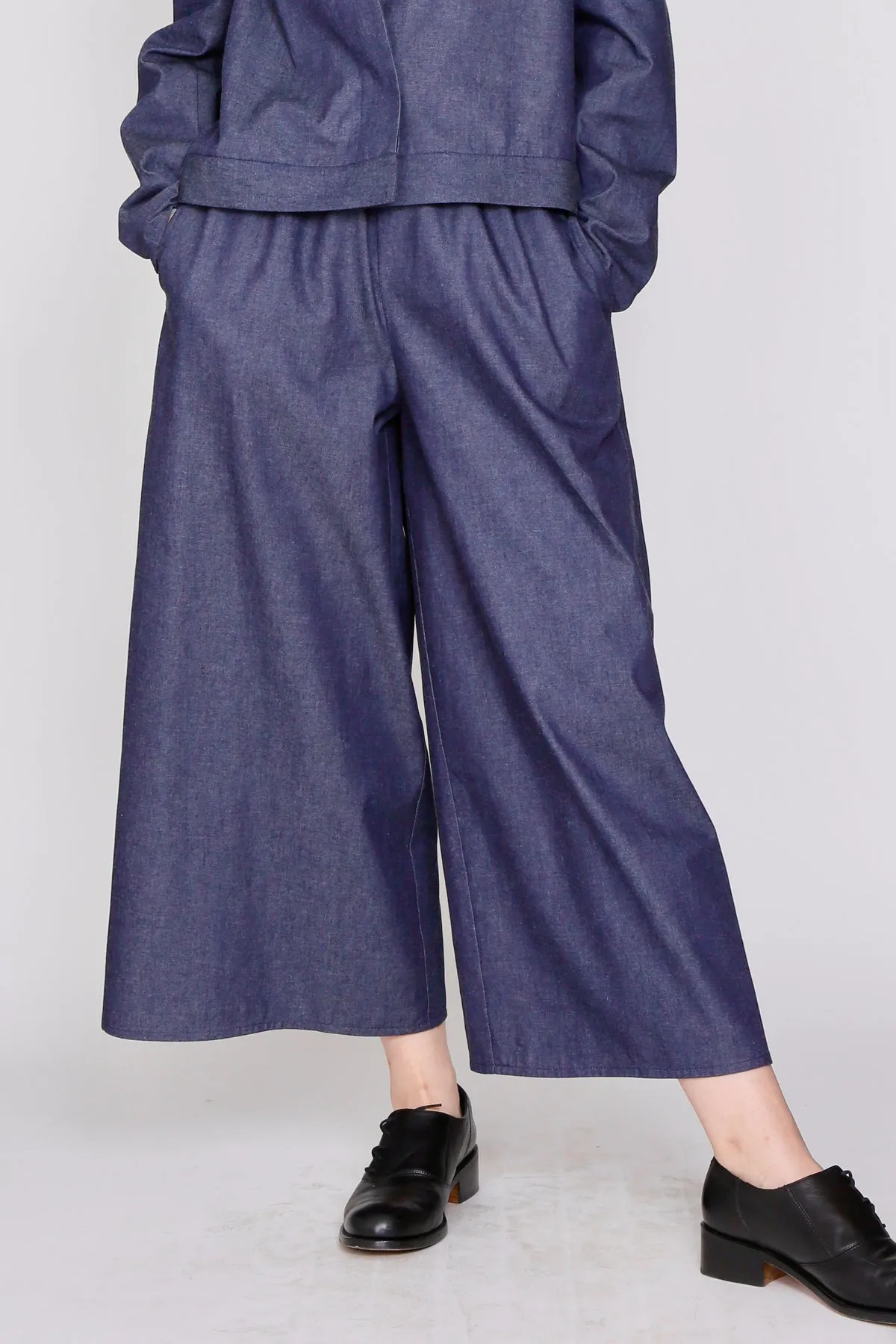 Lightweight Denim Wide Leg Elastic Waist Culottes