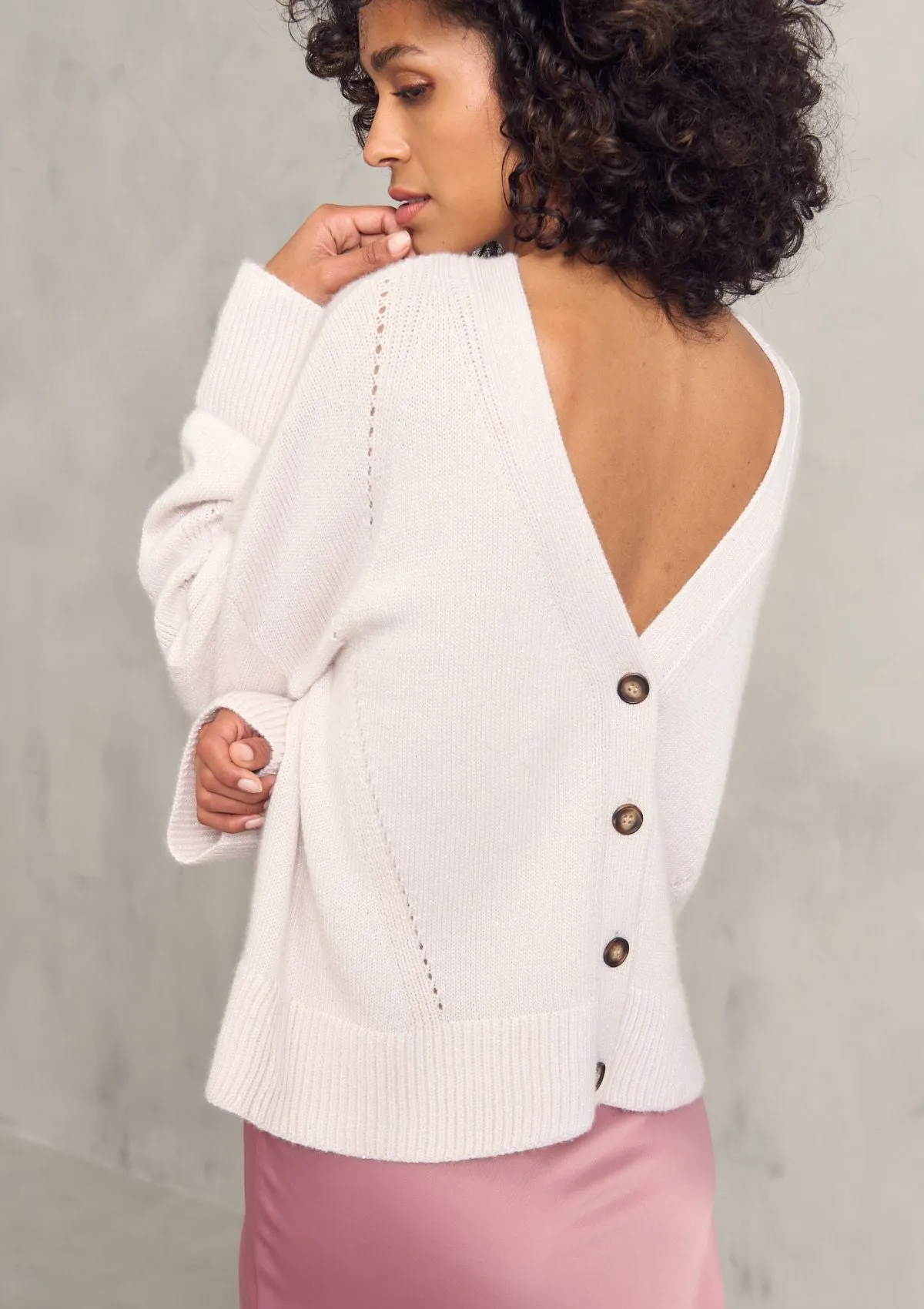 Lofty Cashmere Cardigan in Camelia Pink Sparkle