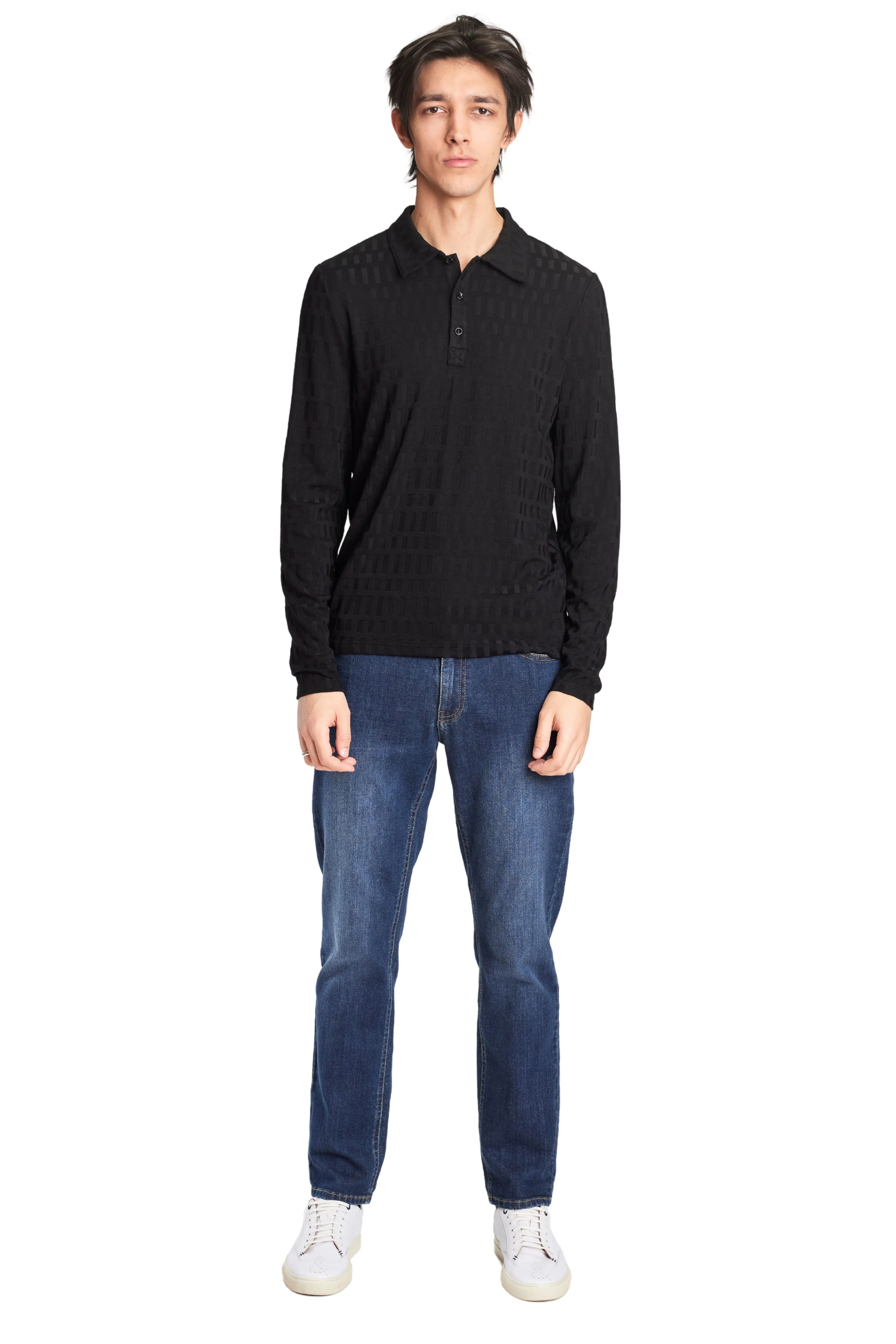 L/S Polo - Black Tonal Geo