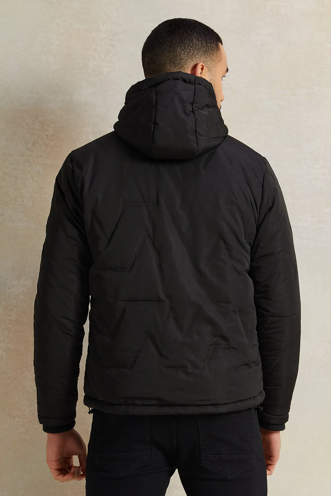 Men Black Tech Parka Jacket