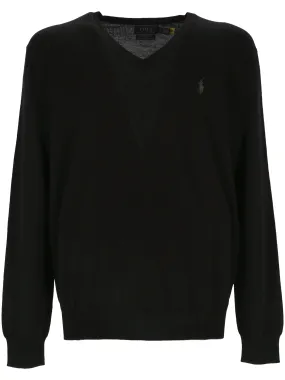 Men's Black Wool Polo Sweater