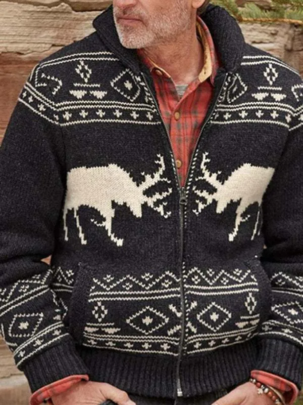 Men's Moose Print Knit Cardigan