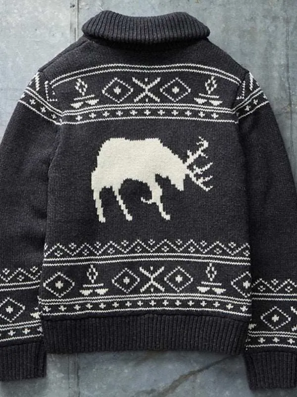 Men's Moose Print Knit Cardigan