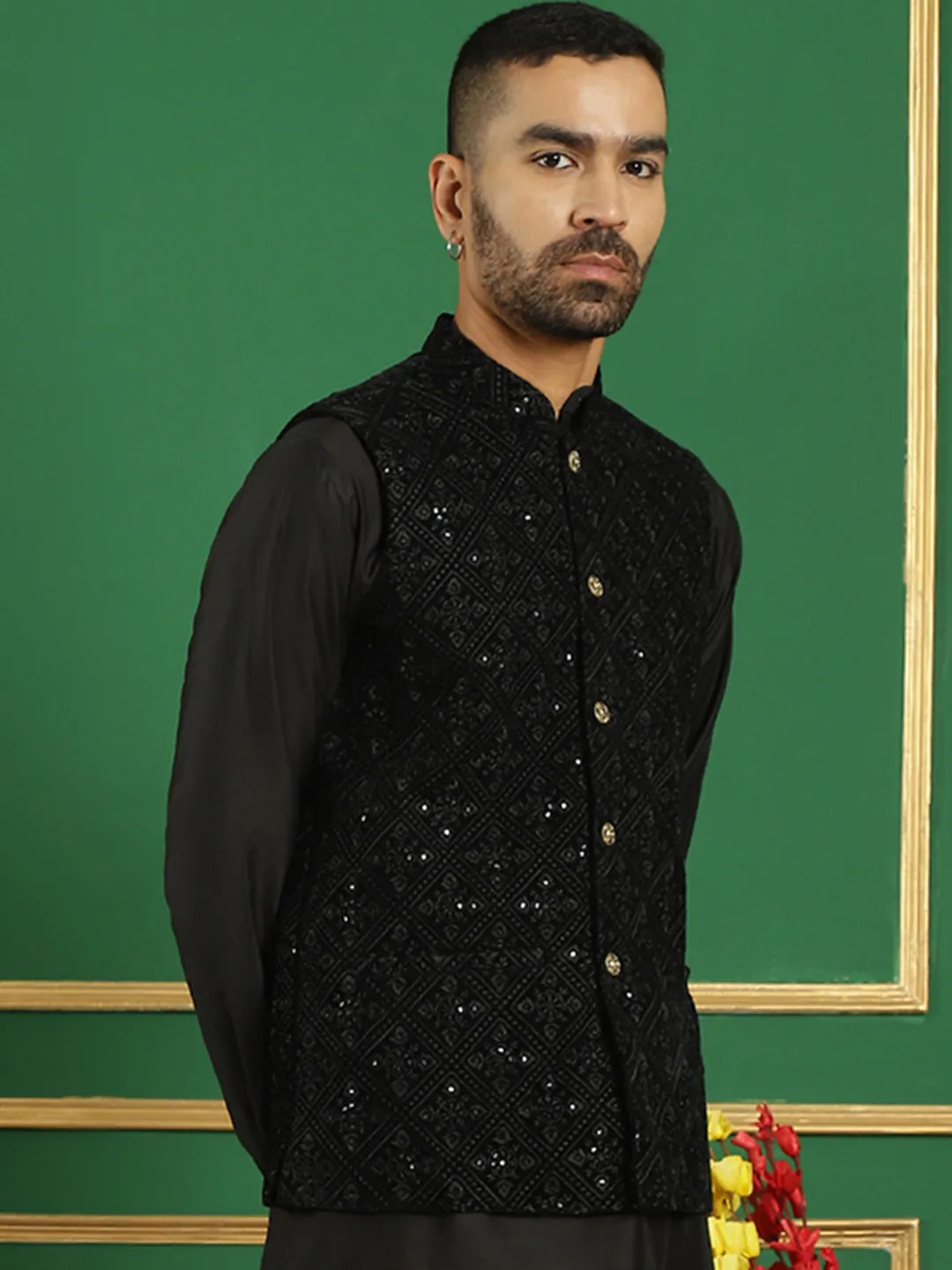 Men'S Sequins Velvet Nehru Jacket