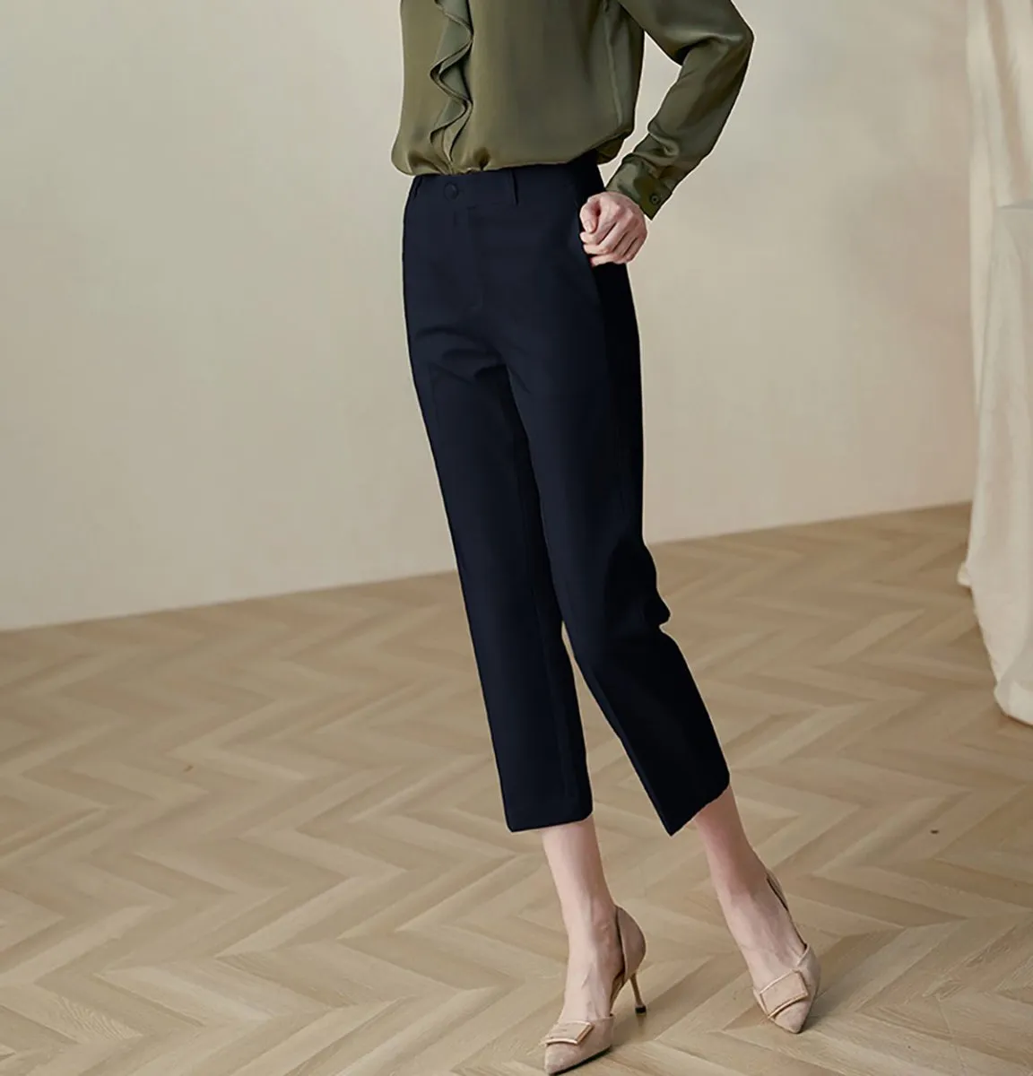 Mid-Rise Navy Workwear Pants