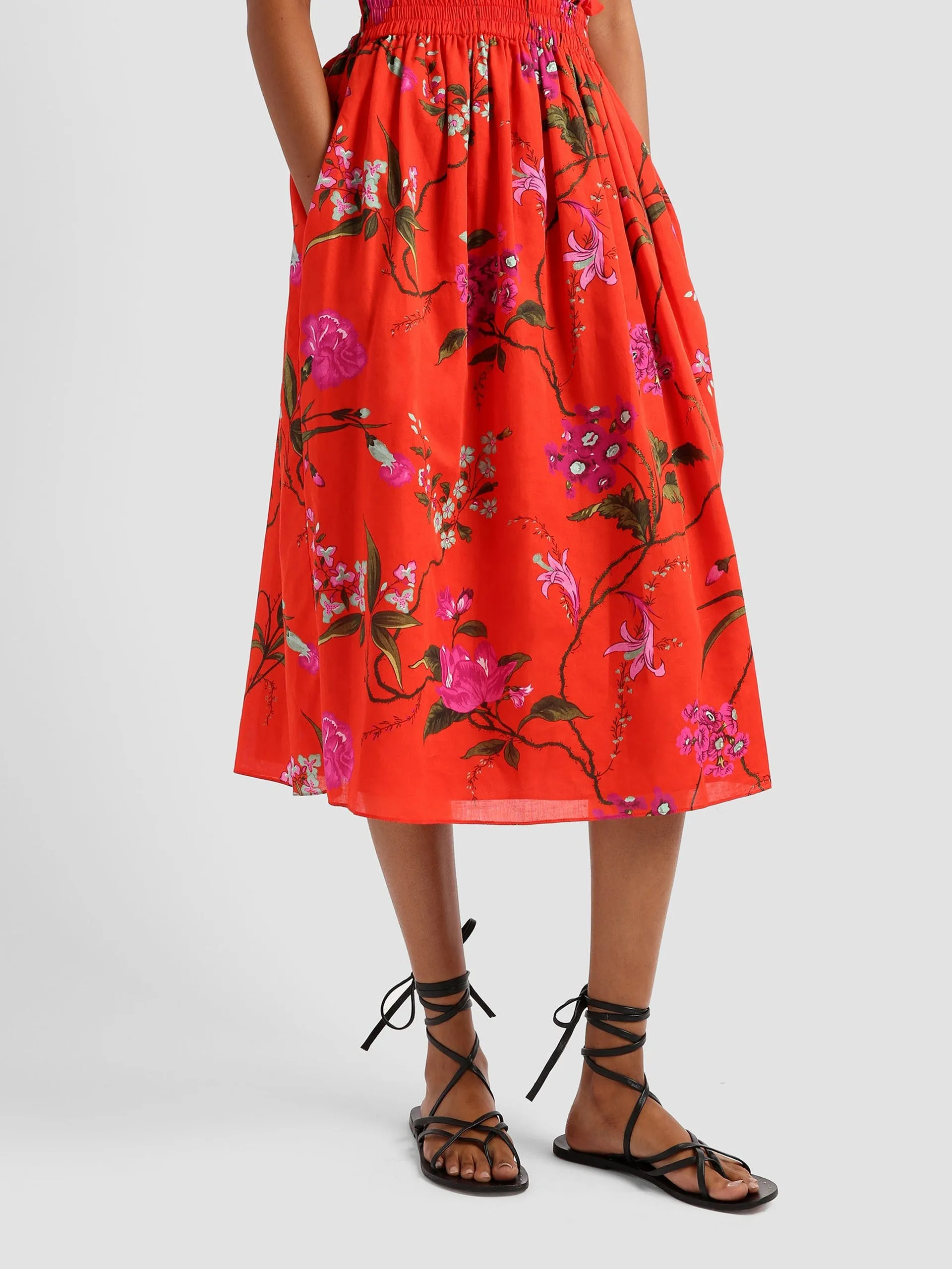 Midi skirt with gathered waist